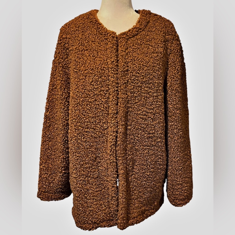 NWOT Max Studio Women’s Teddy Jacket/Coat Sienna Brown Large - Picture 1 of 10